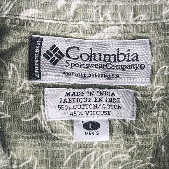 Columbia Shirt Mens Large Hawaiian‎ Plaid Green Hiking Paisley Button up Preppy - Picture 3 of 9
